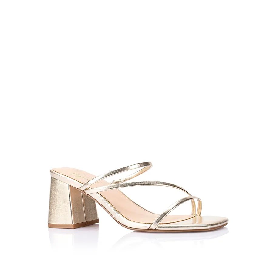 Stanford Block Heel Mules - Champagne Gold