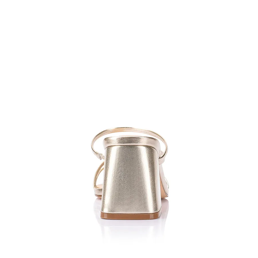 Stanford Block Heel Mules - Champagne Gold