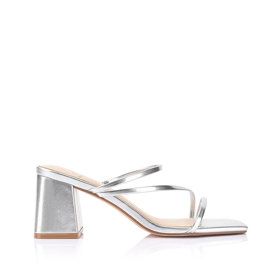 Stanford Block Heel Mules - Silver Metallic