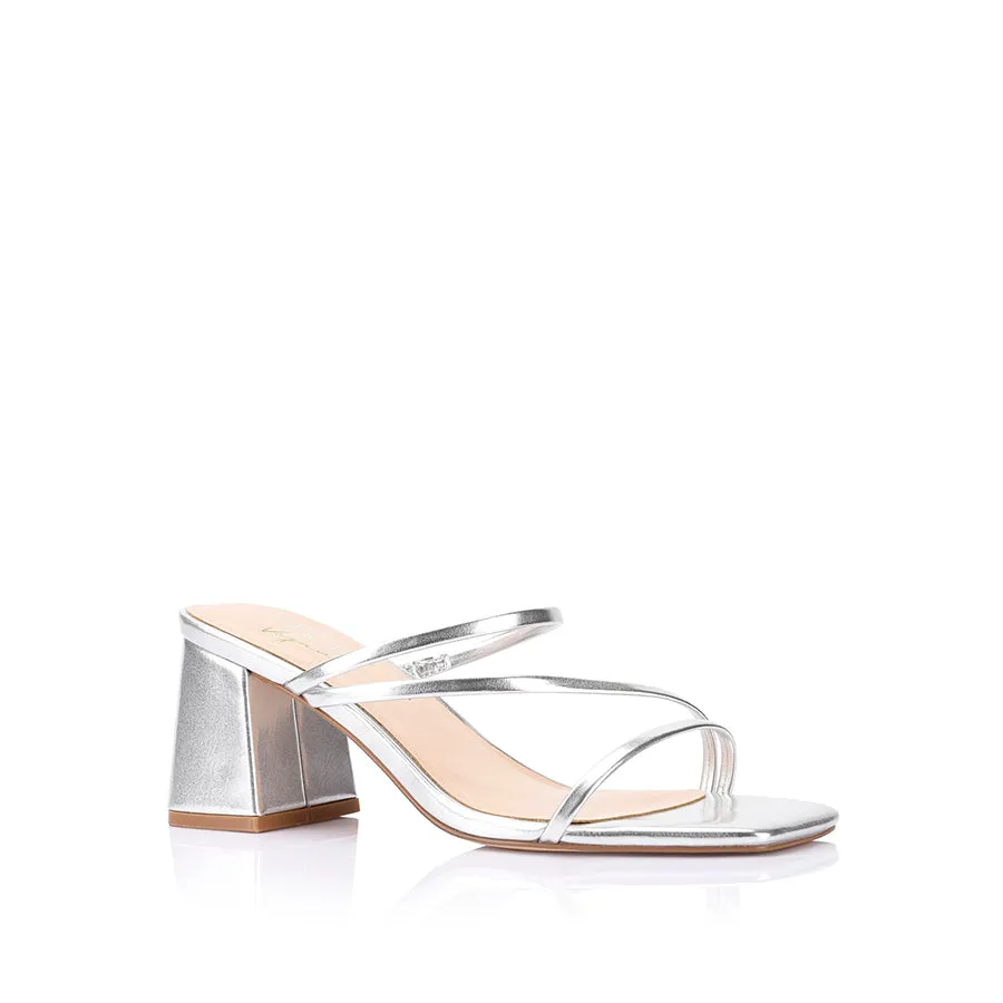 Stanford Block Heel Mules - Silver Metallic