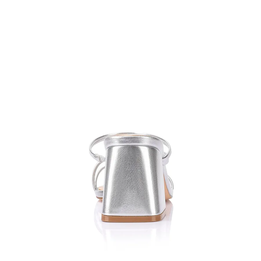 Stanford Block Heel Mules - Silver Metallic