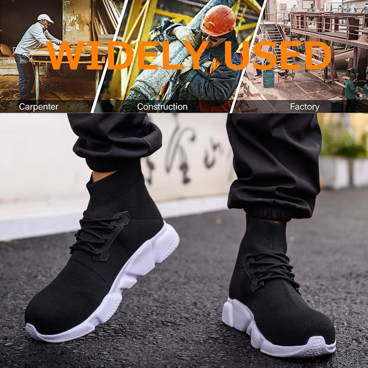 Steel Toe Shoes for Men Work Safety Boots Women Socks Slip On Breathable Lightweight Non Slip High Top Construction Boots