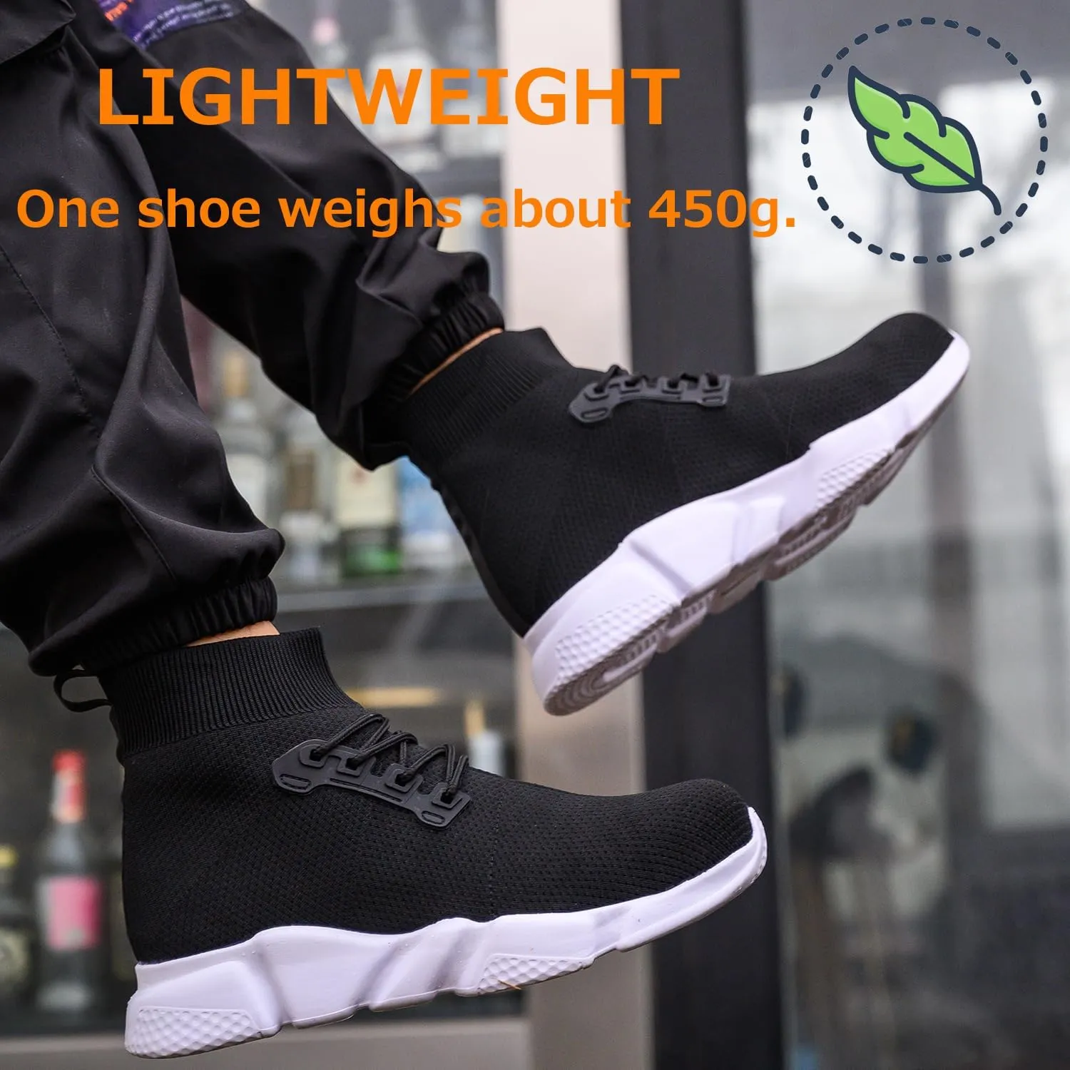Steel Toe Shoes for Men Work Safety Boots Women Socks Slip On Breathable Lightweight Non Slip High Top Construction Boots