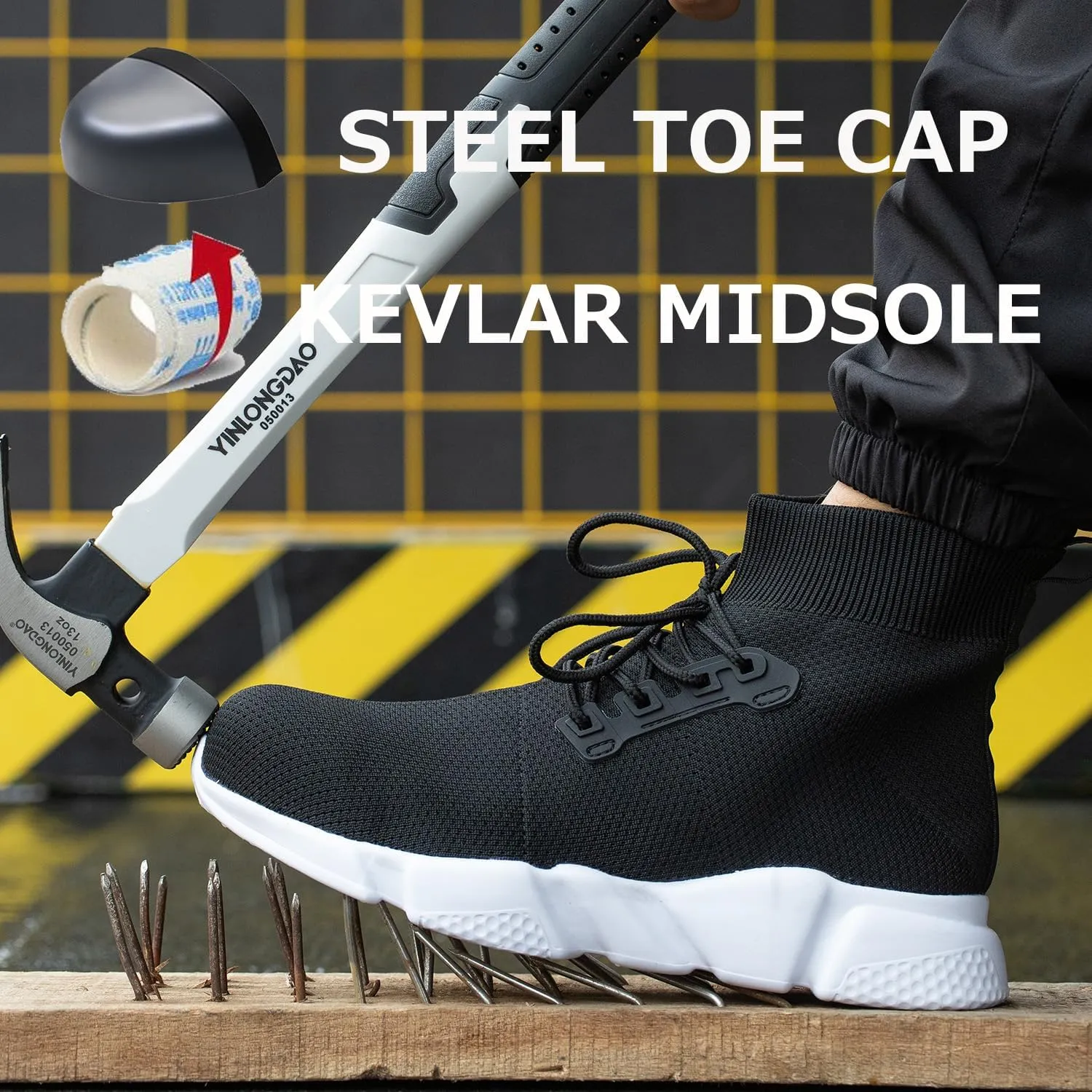 Steel Toe Shoes for Men Work Safety Boots Women Socks Slip On Breathable Lightweight Non Slip High Top Construction Boots