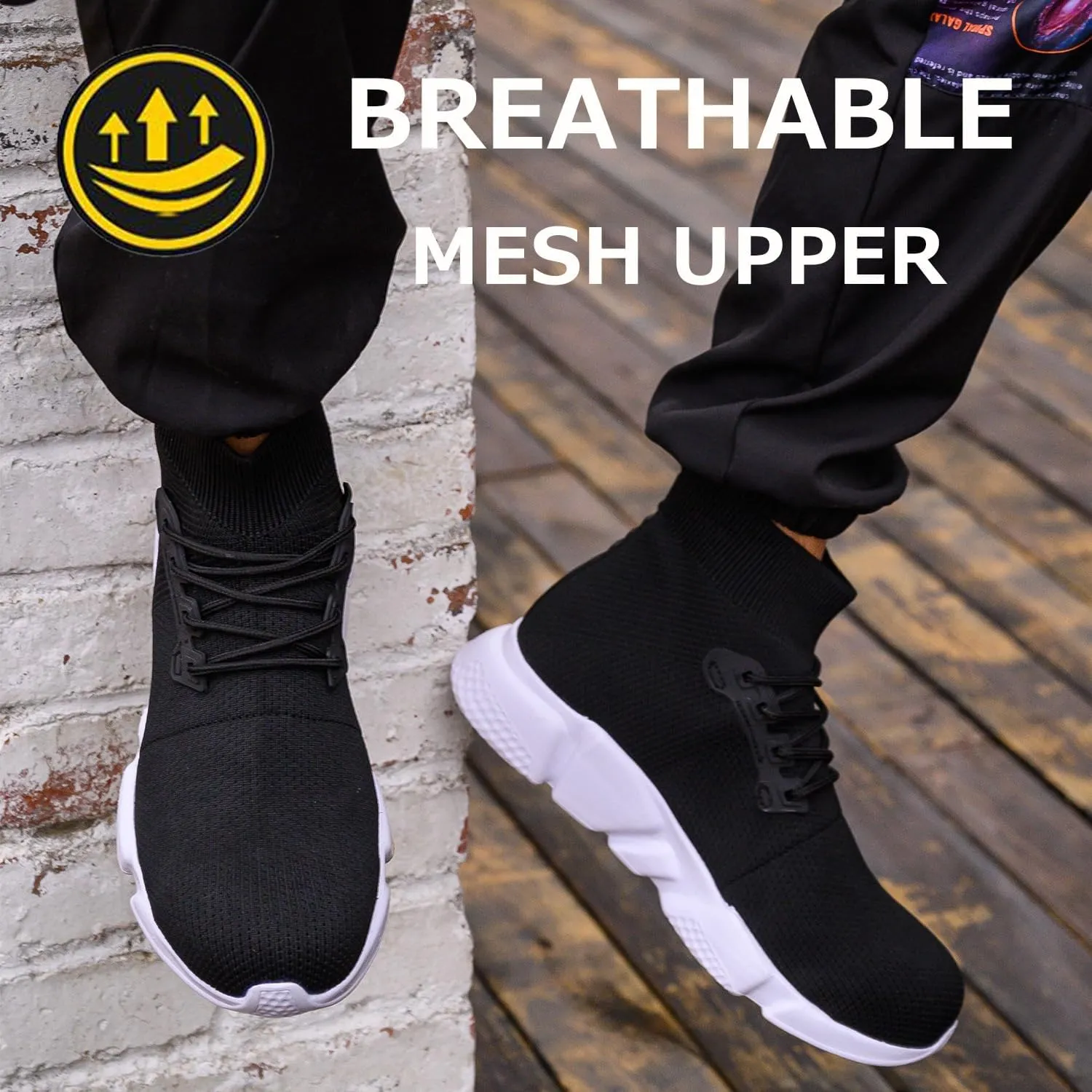 Steel Toe Shoes for Men Work Safety Boots Women Socks Slip On Breathable Lightweight Non Slip High Top Construction Boots