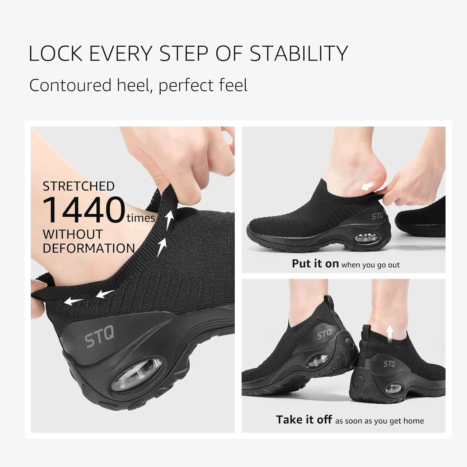 STQ Walking Shoes for Women Non Slip Work Shoes Comfort Slip on Sneakers