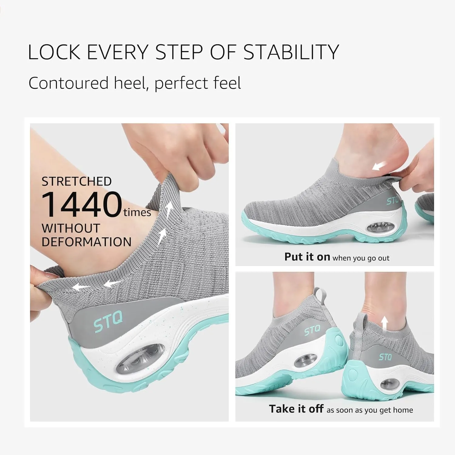 STQ Walking Shoes for Women Non Slip Work Shoes Comfort Slip on Sneakers