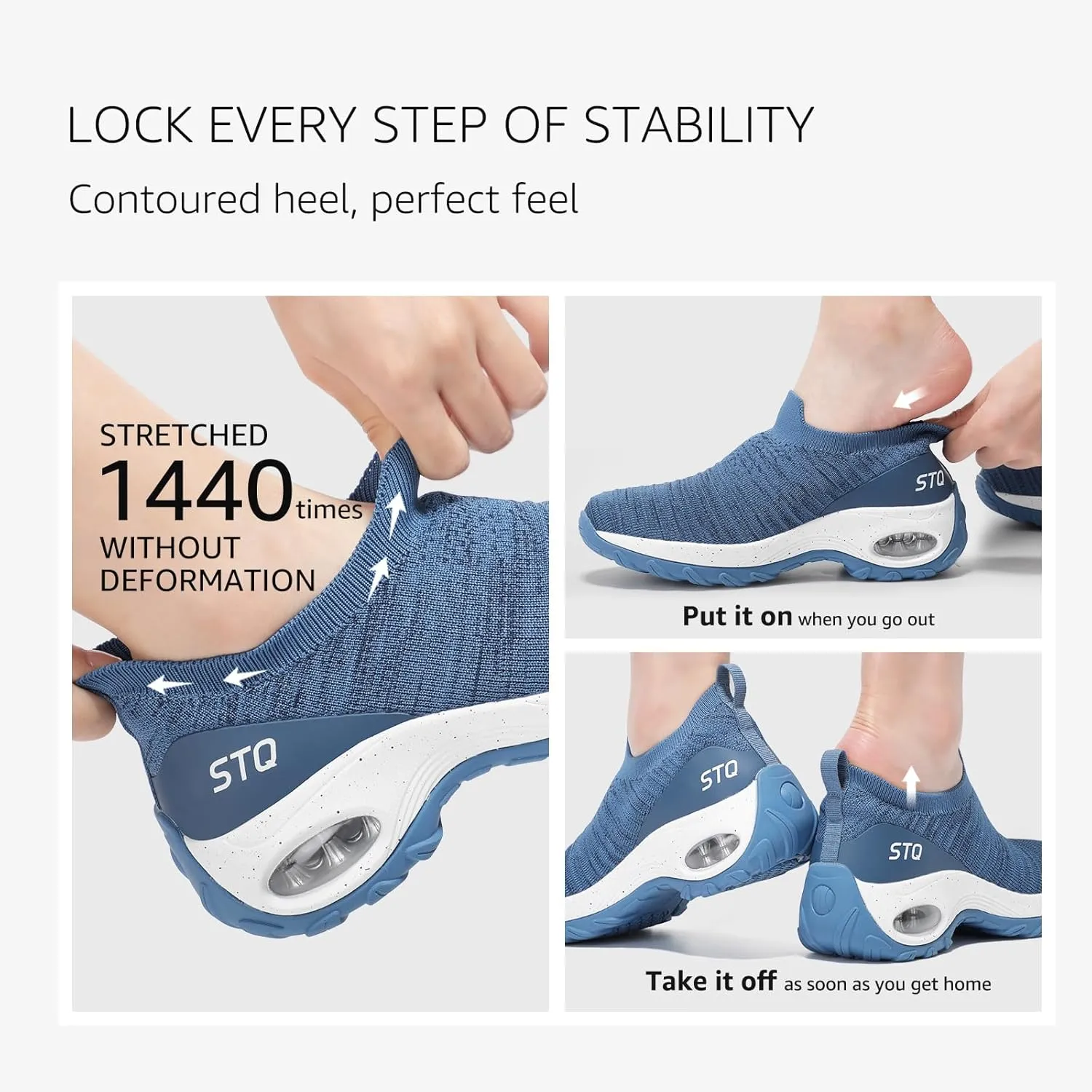 STQ Walking Shoes for Women Non Slip Work Shoes Comfort Slip on Sneakers