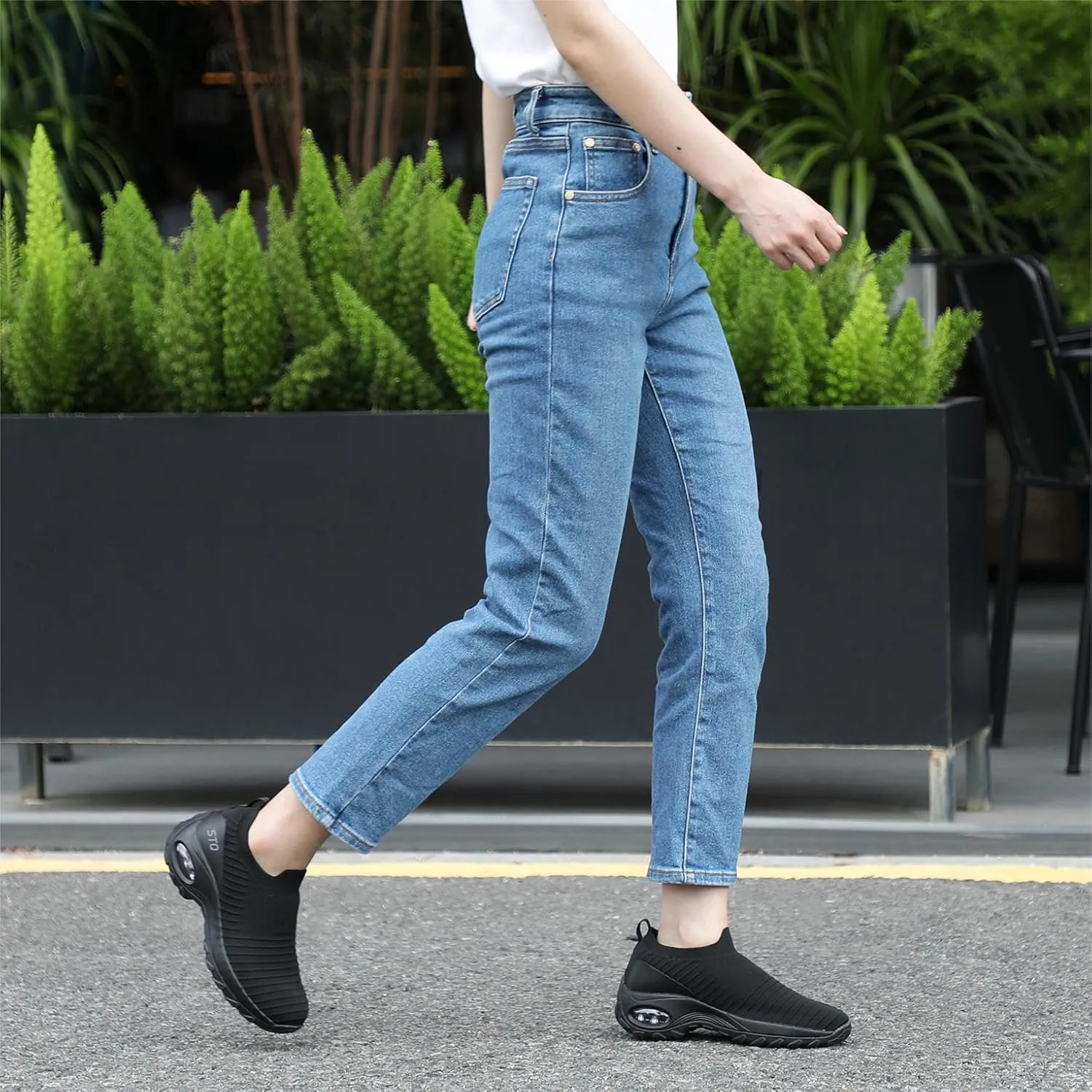 STQ Walking Shoes for Women Non Slip Work Shoes Comfort Slip on Sneakers