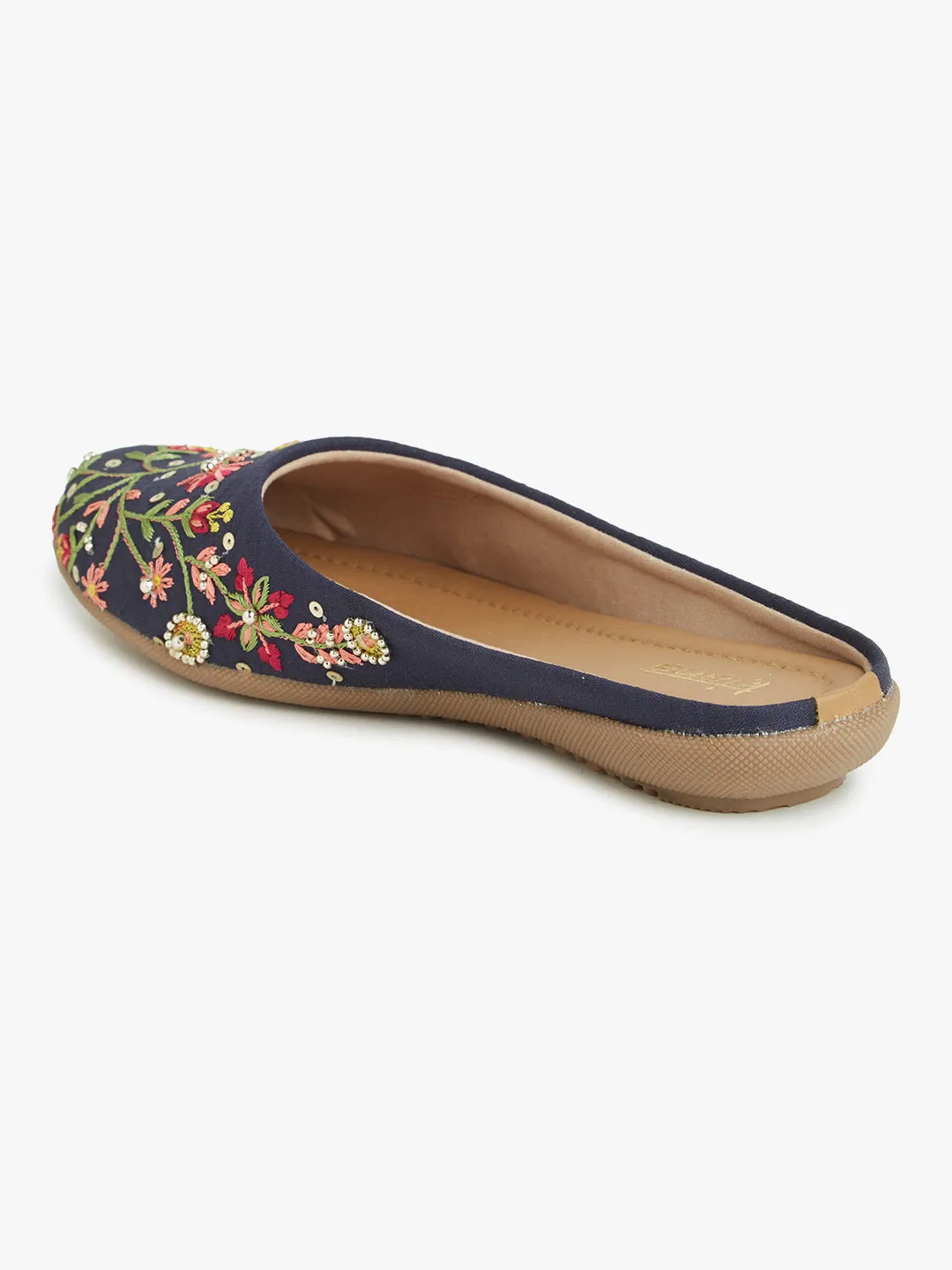 Stylish Women's Round Toe Shoes in Blue with Embroidered & Handwork