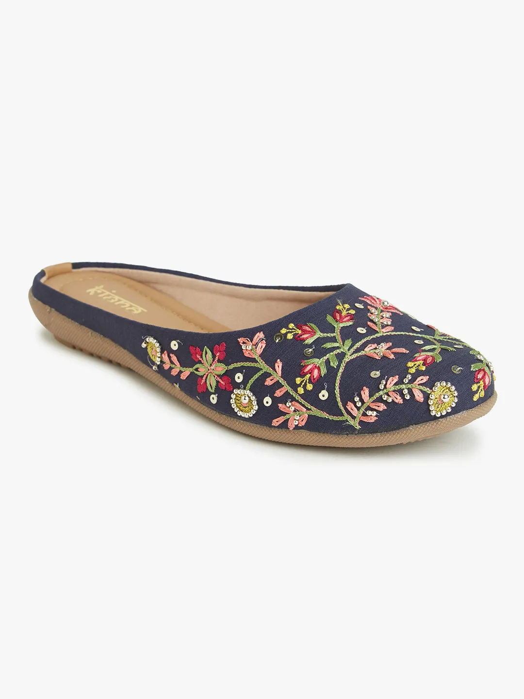 Stylish Women's Round Toe Shoes in Blue with Embroidered & Handwork