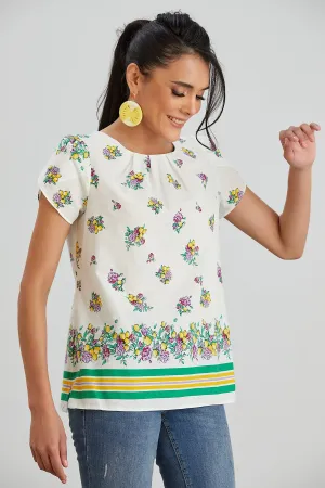 Summer Top - White with Floral Print