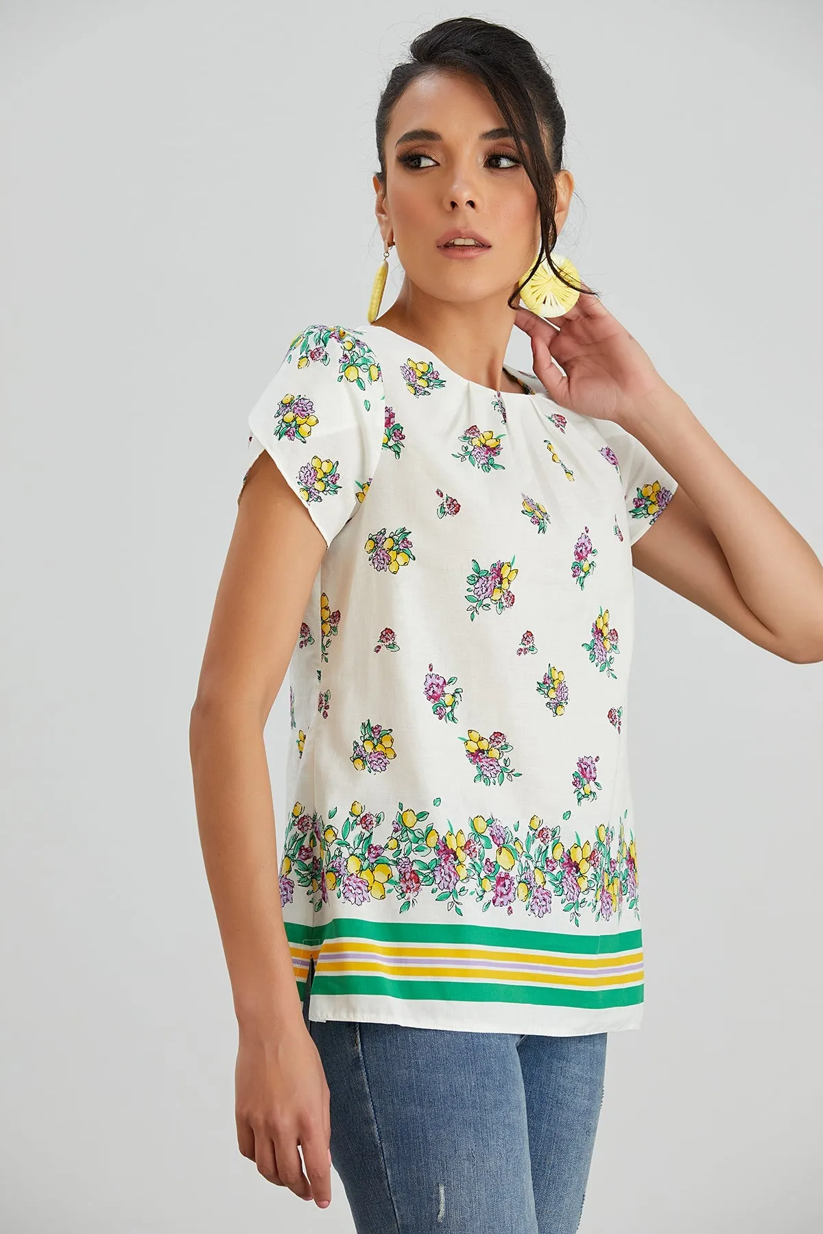 Summer Top - White with Floral Print