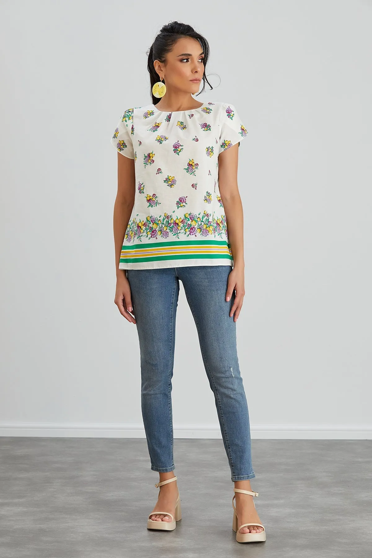 Summer Top - White with Floral Print