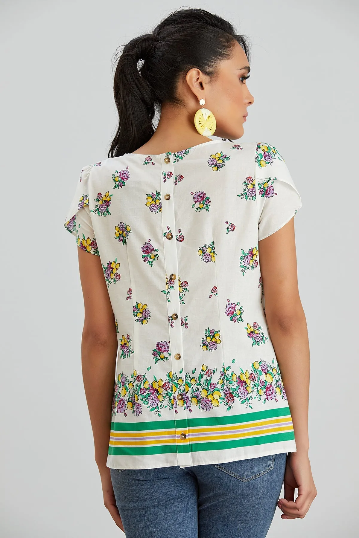 Summer Top - White with Floral Print