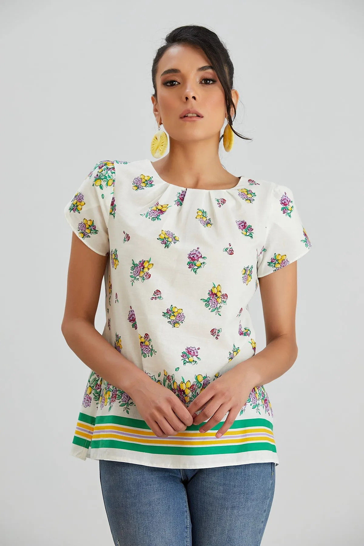 Summer Top - White with Floral Print