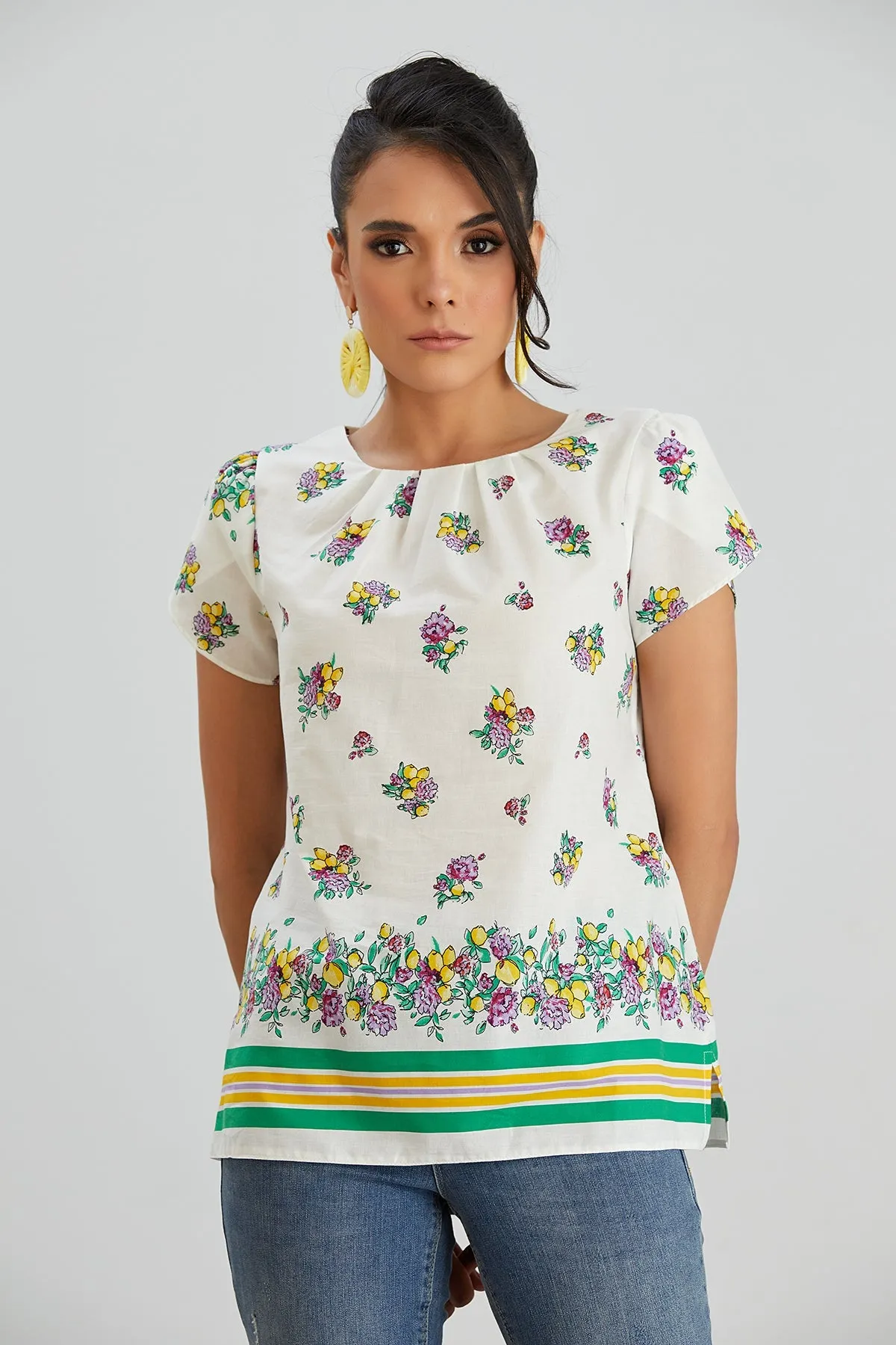 Summer Top - White with Floral Print