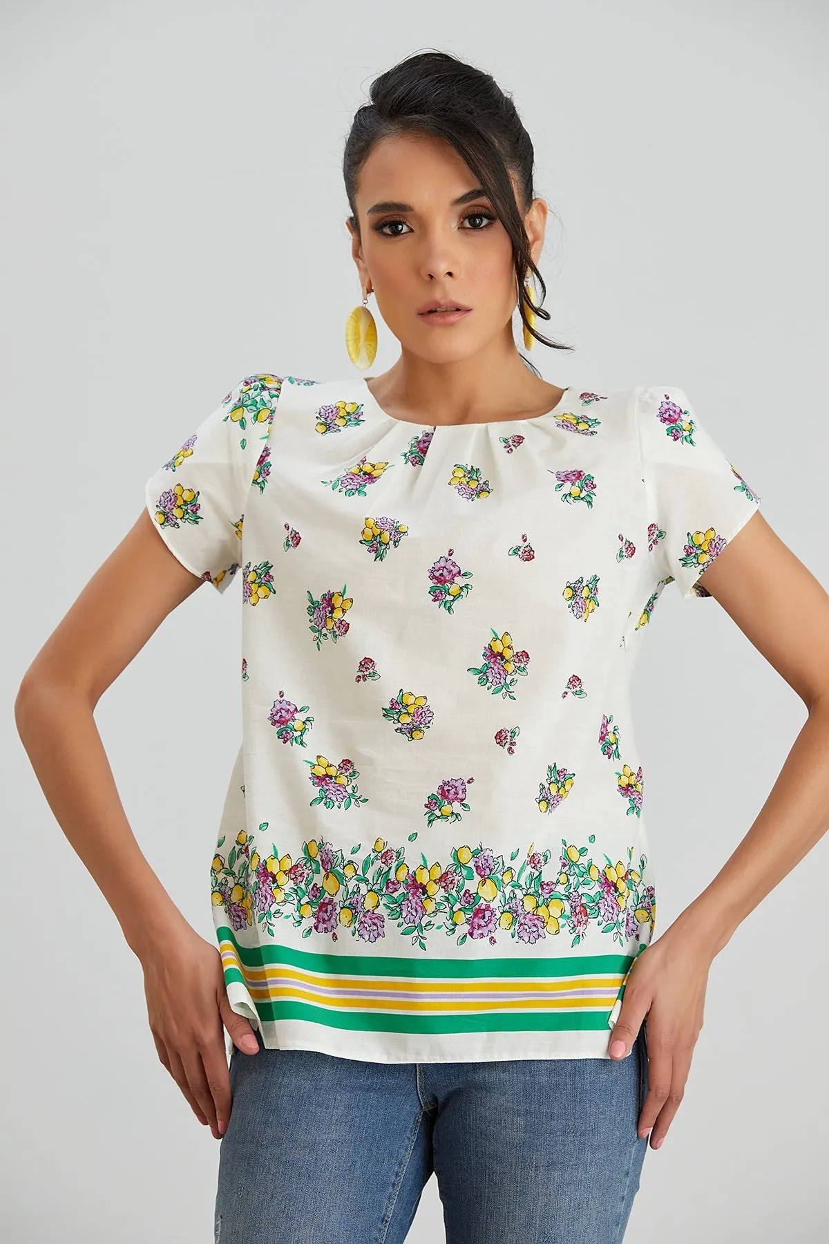 Summer Top - White with Floral Print