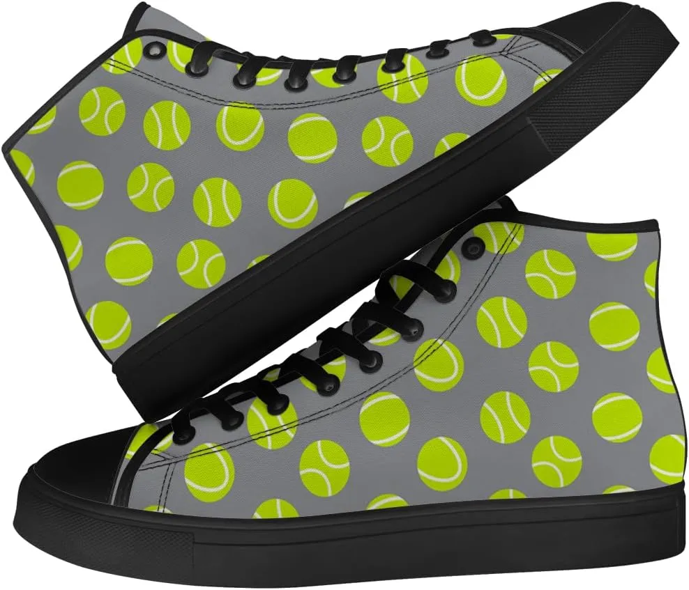 Tennis Ball High Top Canvas Shoes High Top Sneakers Lace Up Casual Shoes Gifts for Men Women