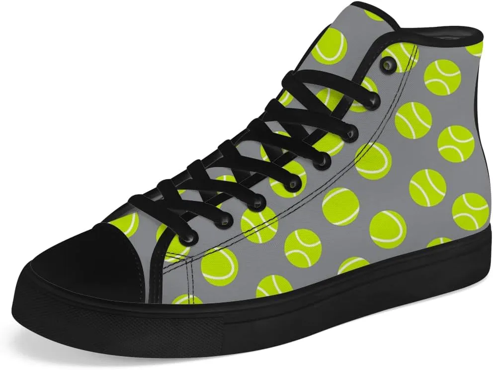 Tennis Ball High Top Canvas Shoes High Top Sneakers Lace Up Casual Shoes Gifts for Men Women