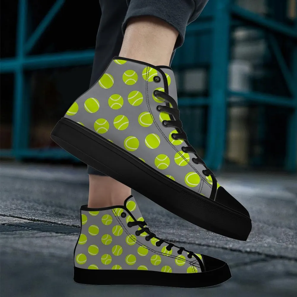 Tennis Ball High Top Canvas Shoes High Top Sneakers Lace Up Casual Shoes Gifts for Men Women