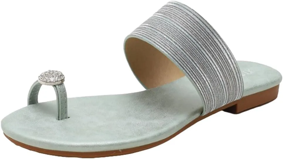 Toe Loop Slide Sandal Women's Comfortable Soft Bottom Rhinestone Vegan Leather Lightweight Summer Beach Low Heel Sandals Vacation Essentials
