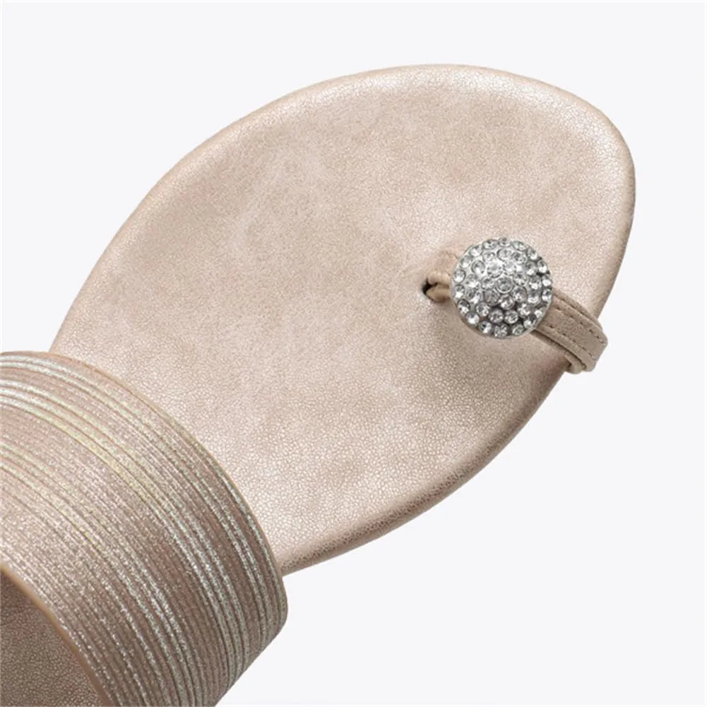 Toe Loop Slide Sandal Women's Comfortable Soft Bottom Rhinestone Vegan Leather Lightweight Summer Beach Low Heel Sandals Vacation Essentials