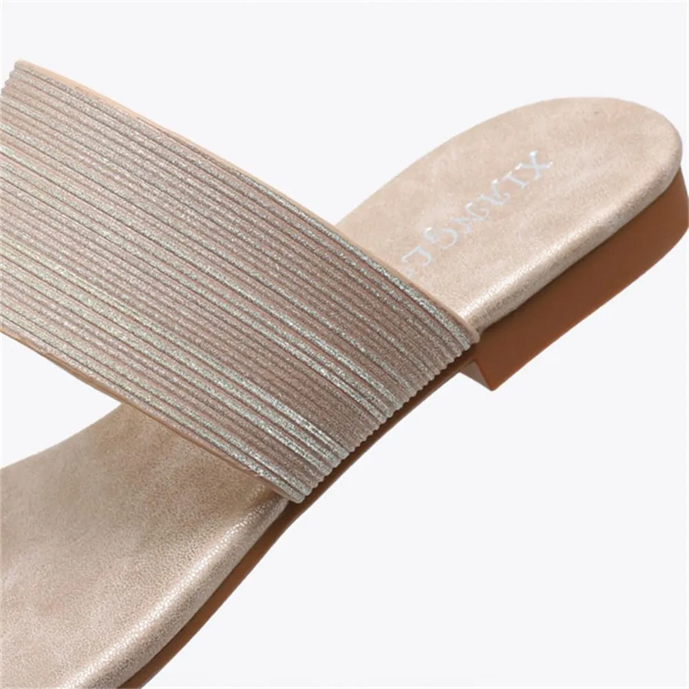 Toe Loop Slide Sandal Women's Comfortable Soft Bottom Rhinestone Vegan Leather Lightweight Summer Beach Low Heel Sandals Vacation Essentials