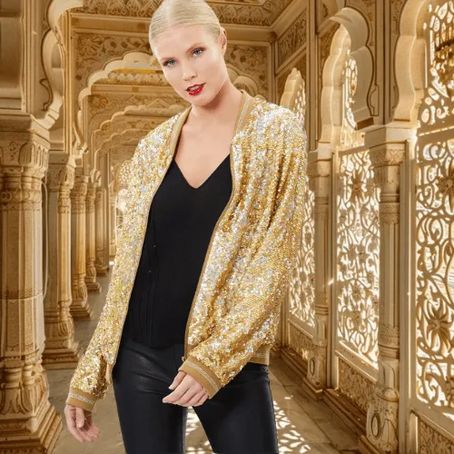 Two Tone Sequin Bomber Jacket