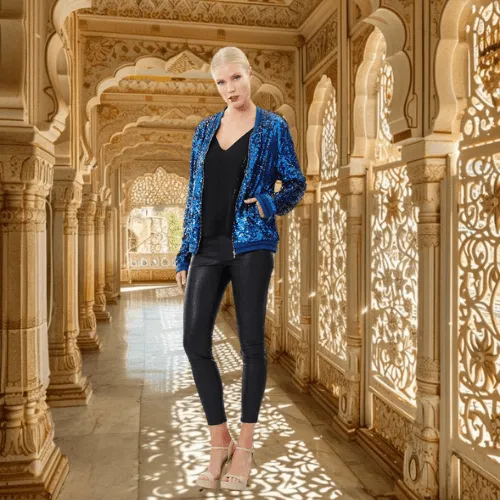 Two Tone Sequin Bomber Jacket
