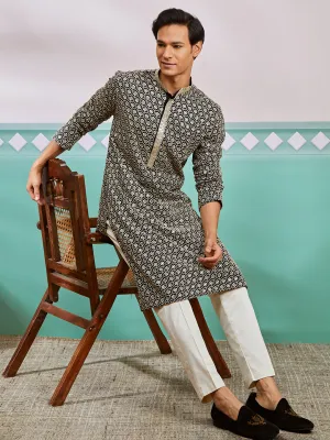 VASTRAMAY Men's Black Rayon Kurta And Pyjama Set