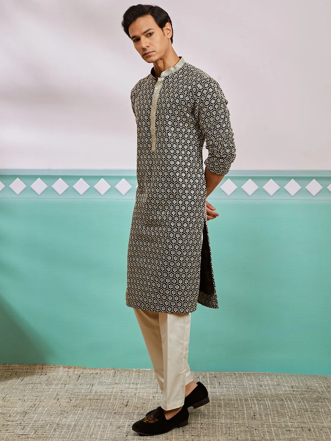 VASTRAMAY Men's Black Rayon Kurta And Pyjama Set