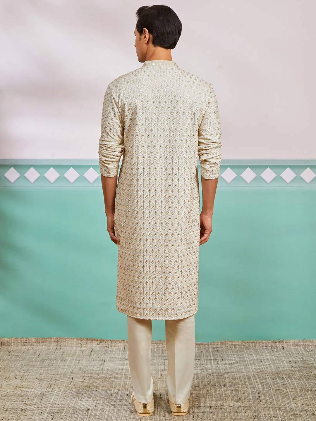 VASTRAMAY Men's Off White Rayon Kurta And Pyjama Set