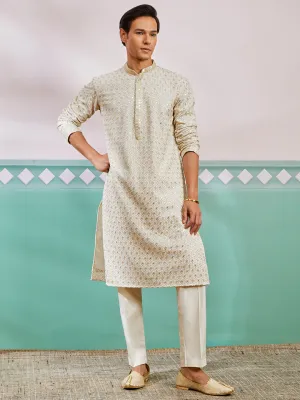 VASTRAMAY Men's Off White Rayon Kurta And Pyjama Set