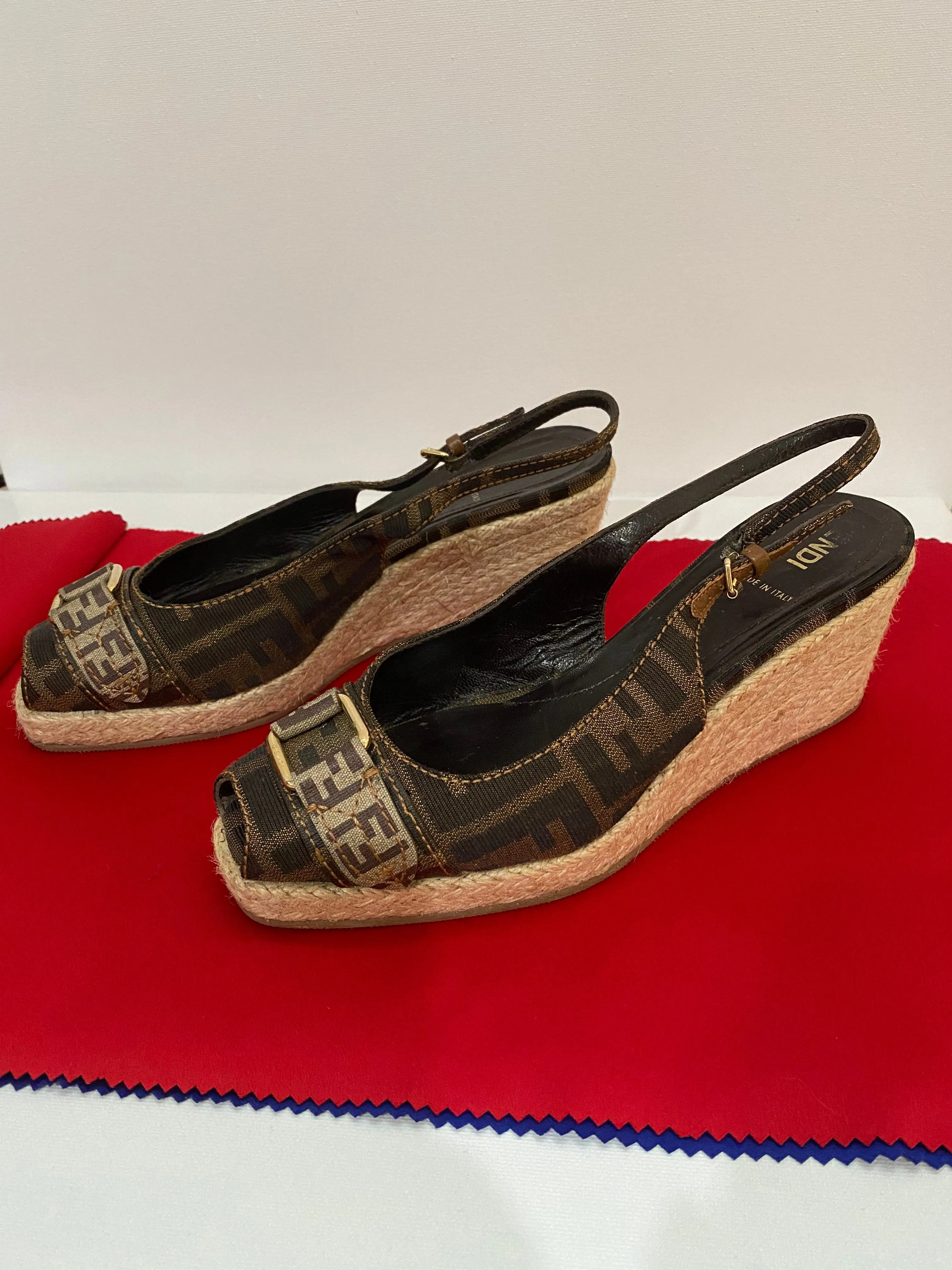 Vintage Fendi Slingback Logo Espadrilles