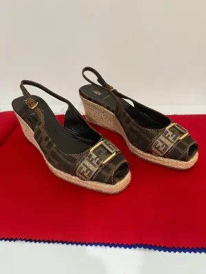 Vintage Fendi Slingback Logo Espadrilles