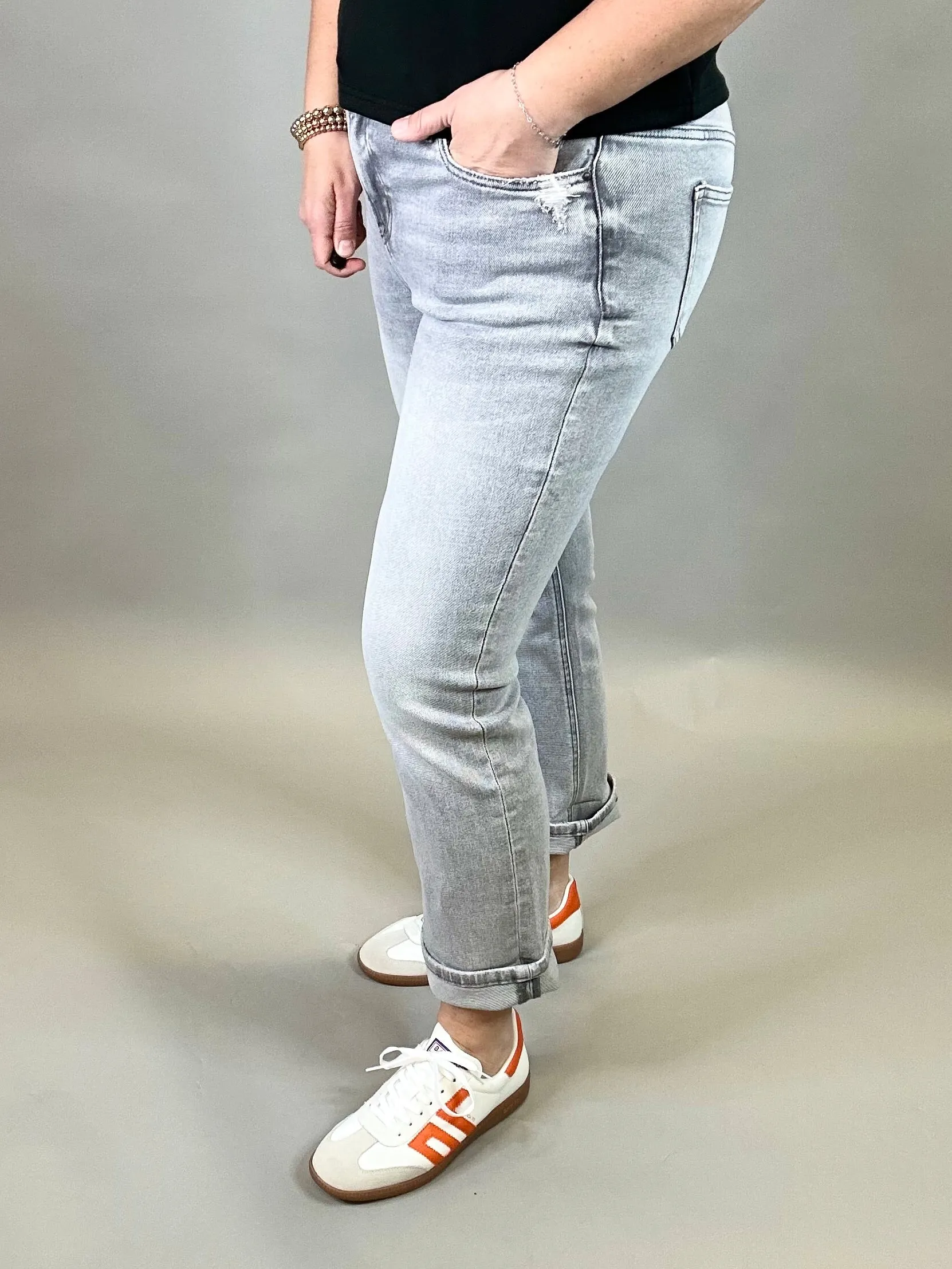 Vintage Grey Cuffed Straight Leg Jeans