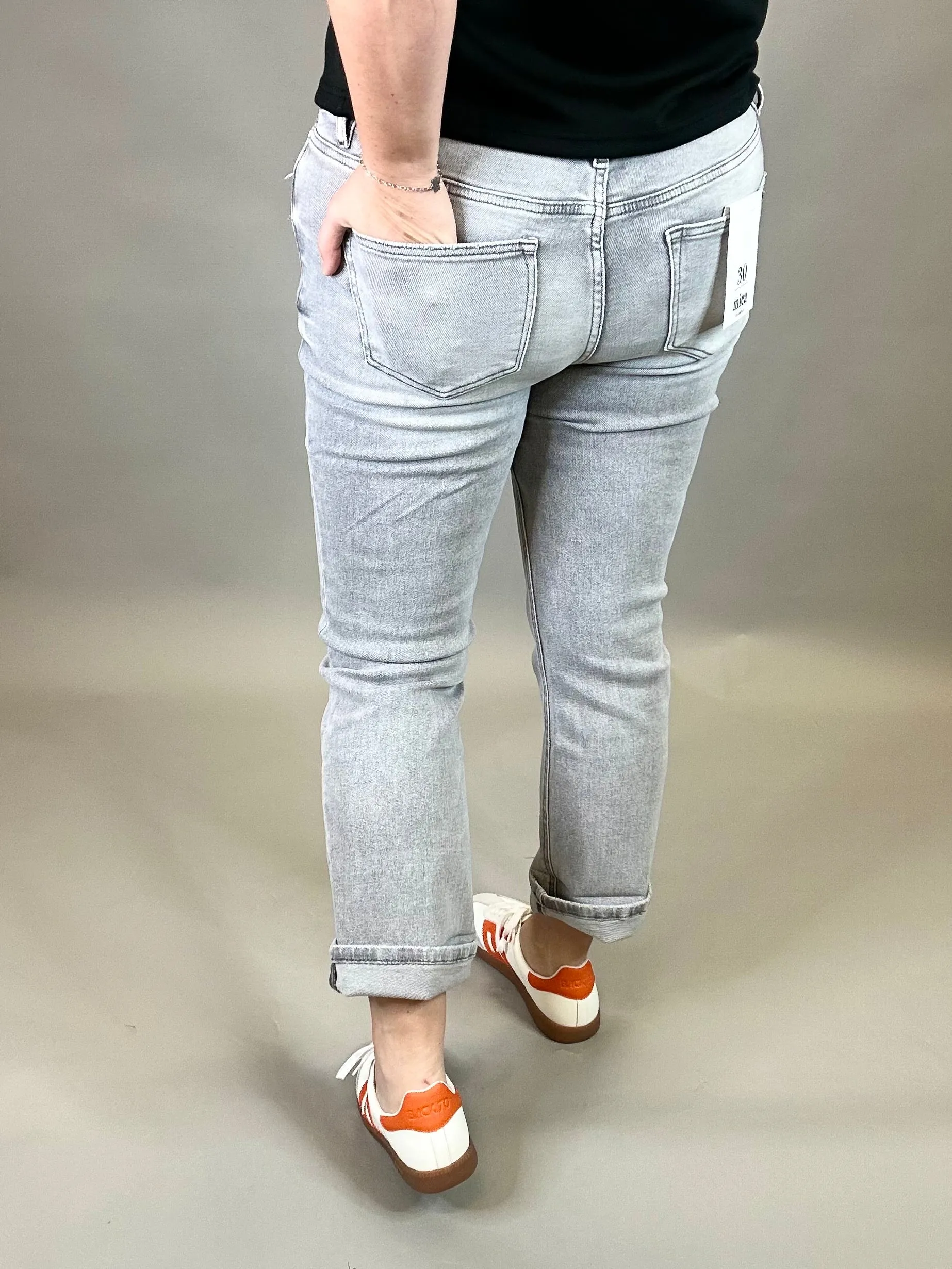 Vintage Grey Cuffed Straight Leg Jeans