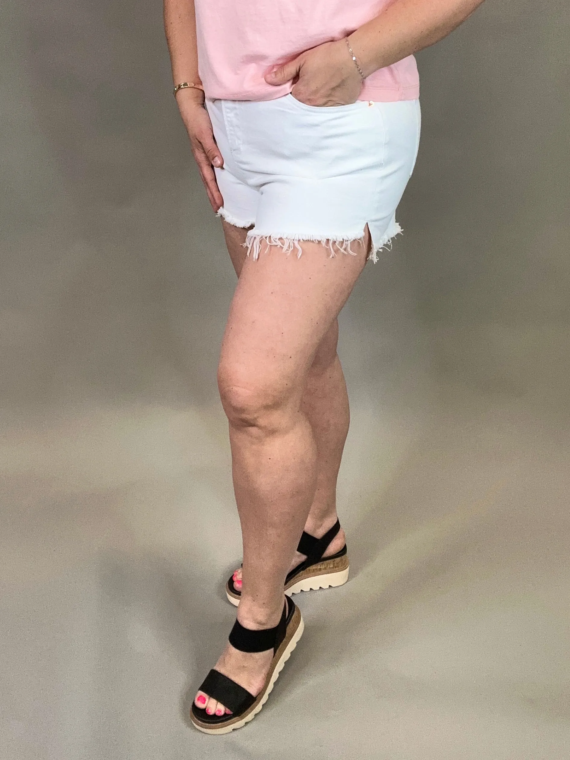 White Super High Rise Denim Shorts