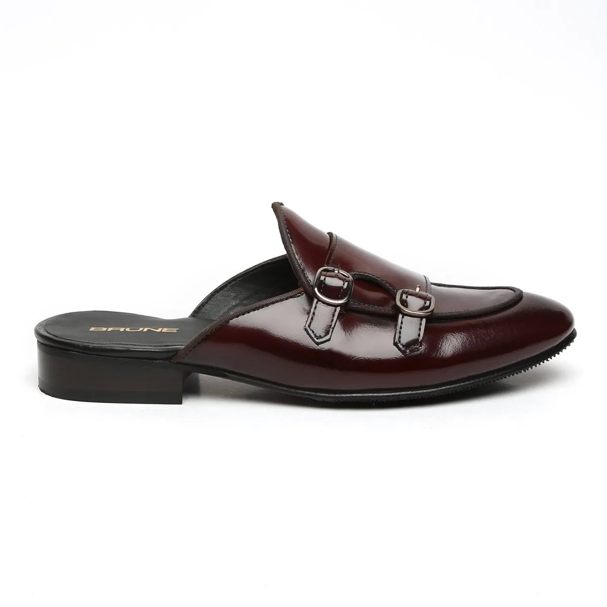 Wine Leather Mules with Double Monk by Brune & Bareskin