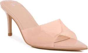 Women Clear Pointed Toe Sandals Stiletto Heels Transparent Strap High Heels Slip on Mules for Women