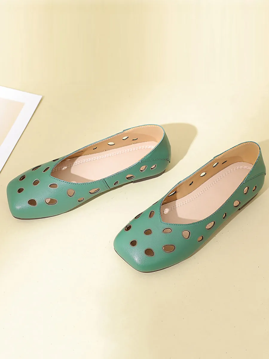 Women Summer Leather Cotout Solid Soft Shoes TY1038