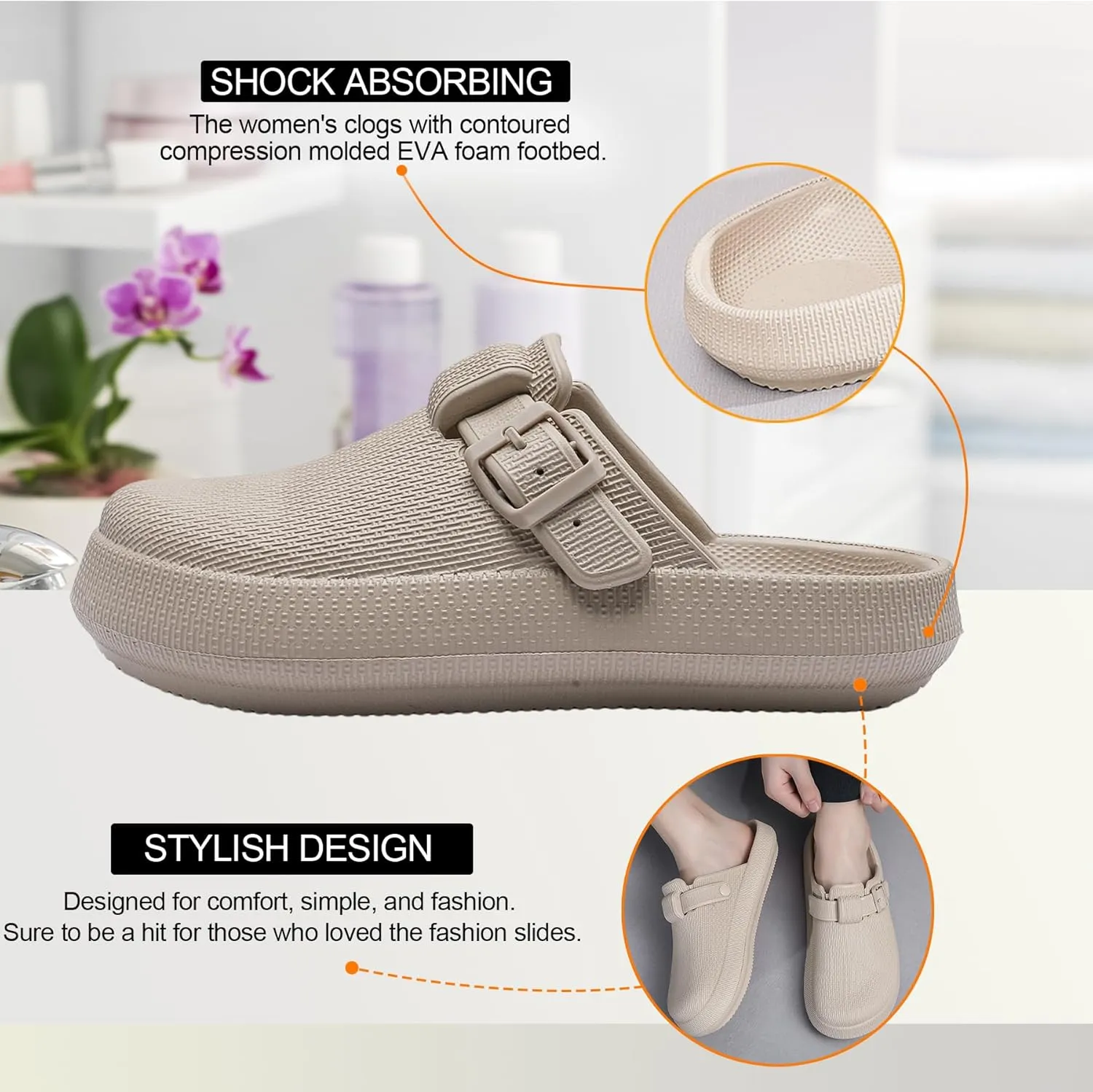 Women's Eva Clogs, Mules for Womens, Slip-on Nurse Shoes, Lightweight Garden Work Shoes, Comfortable Slides Sandals, Black