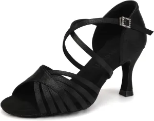 Women's Latin Dance Shoes Satin Salsa Ballroom Performance Practice Dancing Shoes