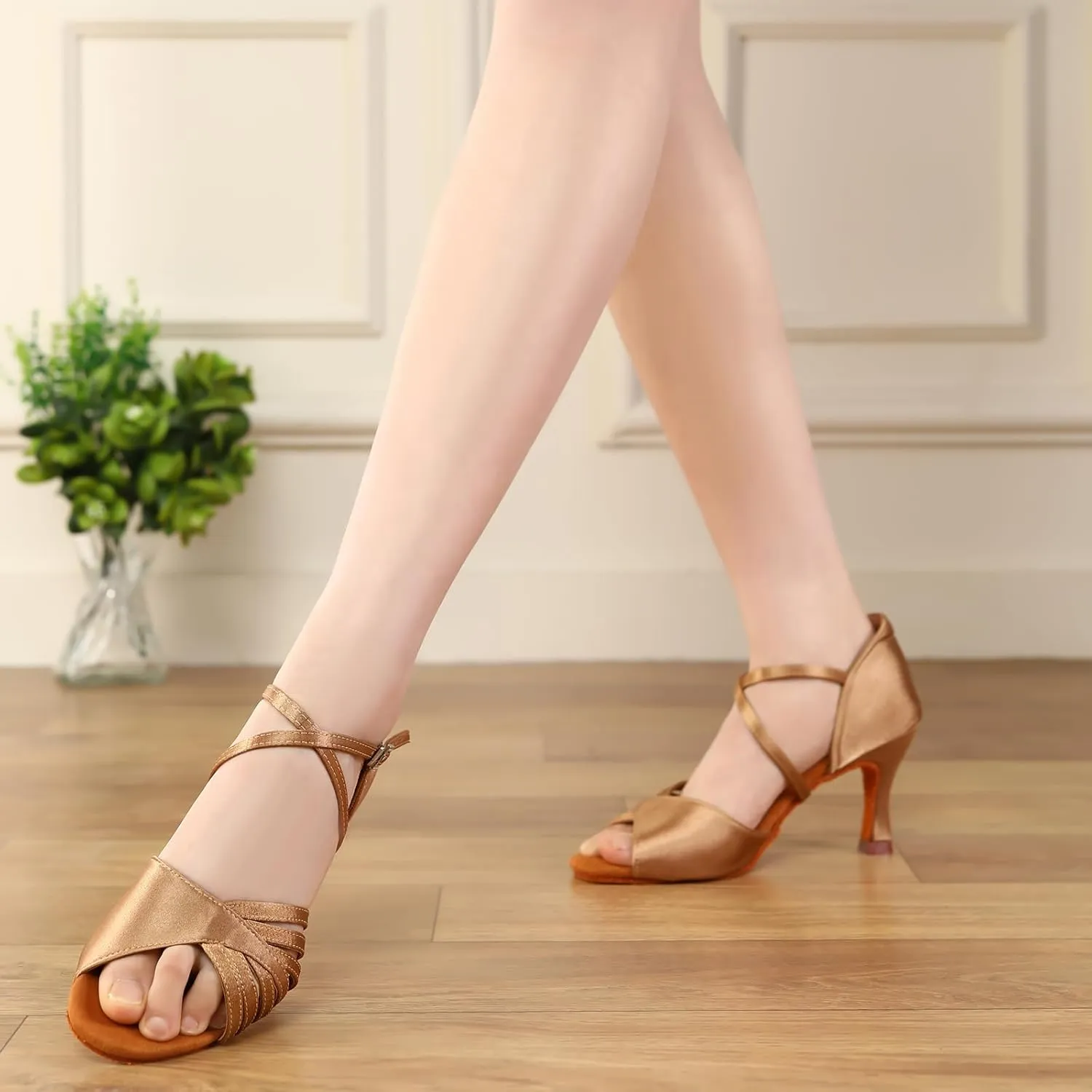 Women's Latin Dance Shoes Satin Salsa Ballroom Performance Practice Dancing Shoes