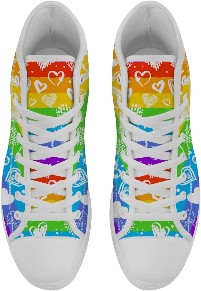 Women's Men's Rainbow High Top Sneakers LGBT High Top Canvas Shoes Lace Up Casual Shoes Gifts for Boyfriend Girlfriend