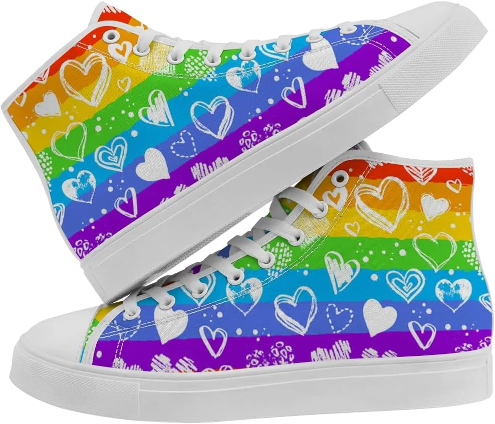 Women's Men's Rainbow High Top Sneakers LGBT High Top Canvas Shoes Lace Up Casual Shoes Gifts for Boyfriend Girlfriend