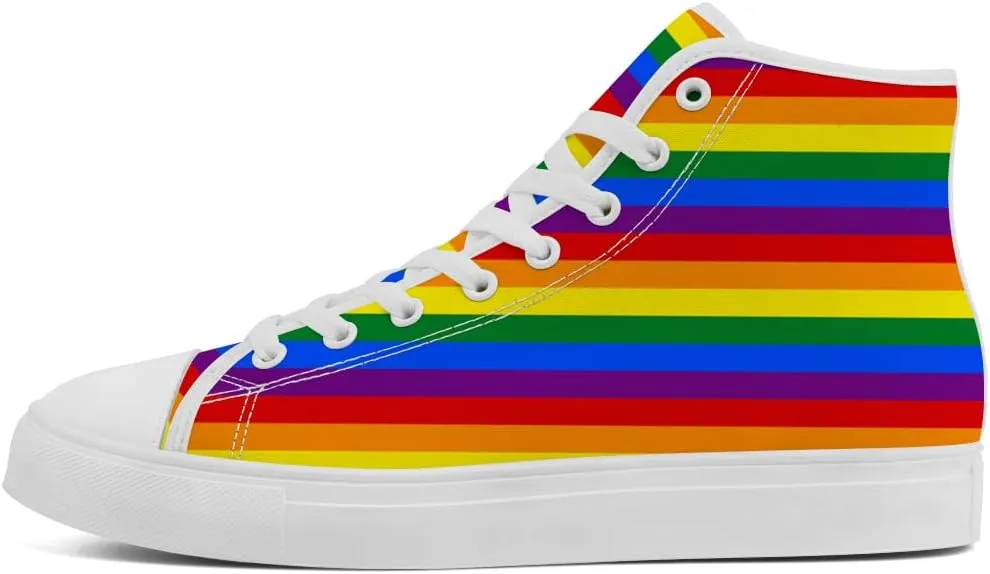 Women's Men's Rainbow High Top Sneakers LGBT High Top Canvas Shoes Lace Up Casual Shoes Gifts for Boyfriend Girlfriend