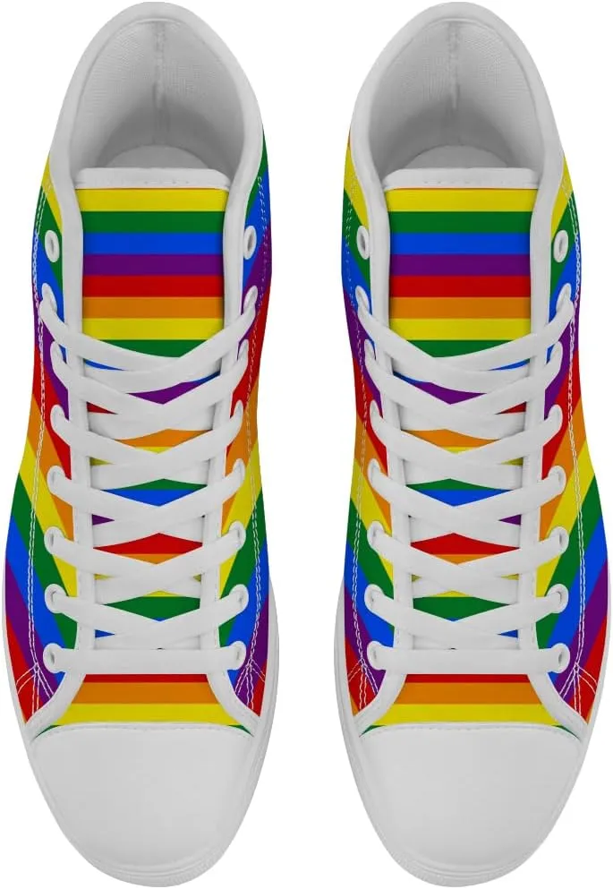 Women's Men's Rainbow High Top Sneakers LGBT High Top Canvas Shoes Lace Up Casual Shoes Gifts for Boyfriend Girlfriend