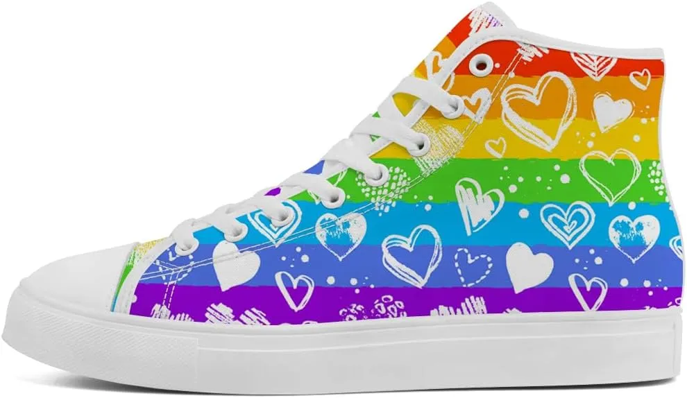 Women's Men's Rainbow High Top Sneakers LGBT High Top Canvas Shoes Lace Up Casual Shoes Gifts for Boyfriend Girlfriend